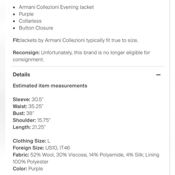 ARMANI COLLEZIONI Womens Purple Blazer Evening Jacket Size 10 Collarless Button - Picture 13 of 13